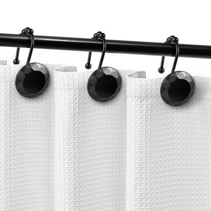 Sunlit Luxury Design Round Clear Diamond Crystal Gem Bling with Glide Balls Double Shower Curtain Hooks, Rust Proof Metal Rhinestones Glam Shower Curtain Rings-12 Pack