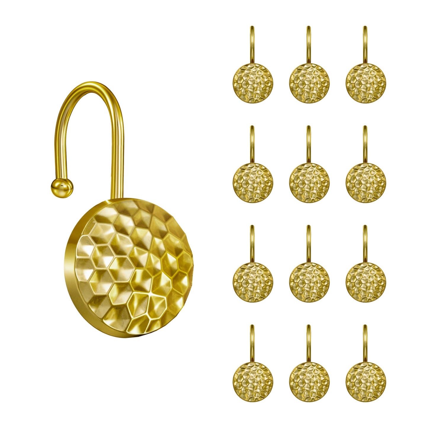 Sunlit Gold Shower Curtain Hooks, Square Metal Home Decorative Shower Curtain Rings for Bathroom, Modern Shower Curtain Hangers Bathroom Accessories, Set of 12