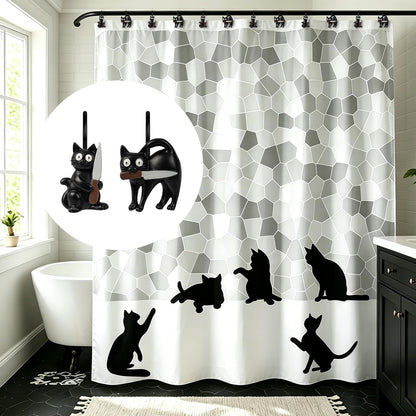 Sunlit Halloween Creepy Black Cat Shower Curtain Hooks, Home Decorative Shower Curtain Rings for Bathroom, Spooky Shower Curtain Hangers Bathroom Accessories, Set of 12