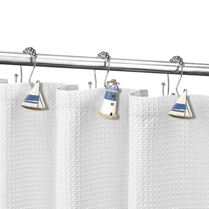 Sunlit Nautical Shower Curtain Hooks, Home Decorative Coastal Shower Curtain Rings for Bathroom, Resin, Ocean Shower Curtain Hanger Hooks for Living Room, Set of 12, Blue Lighthouse Sailboat