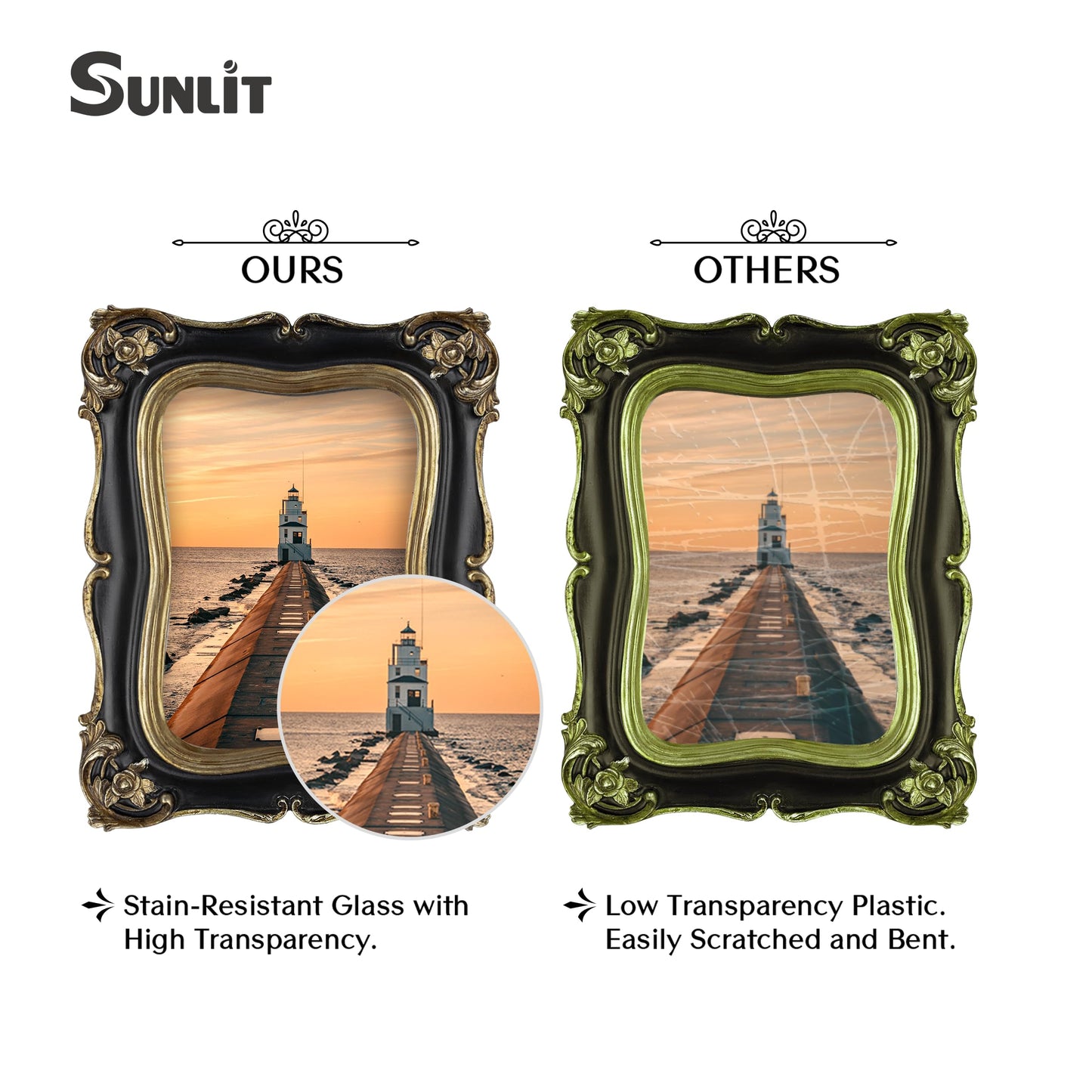 Sunlit Vintage Small Picture Frame 2.5x3.5 Inch, Antique Mini Polaroid Photo Frames with Glass Front, Luxury Wallet Size Picture Frames, Tiny Photo Frames Display Tabletop Wall Hanging Gift Ideas, Gold