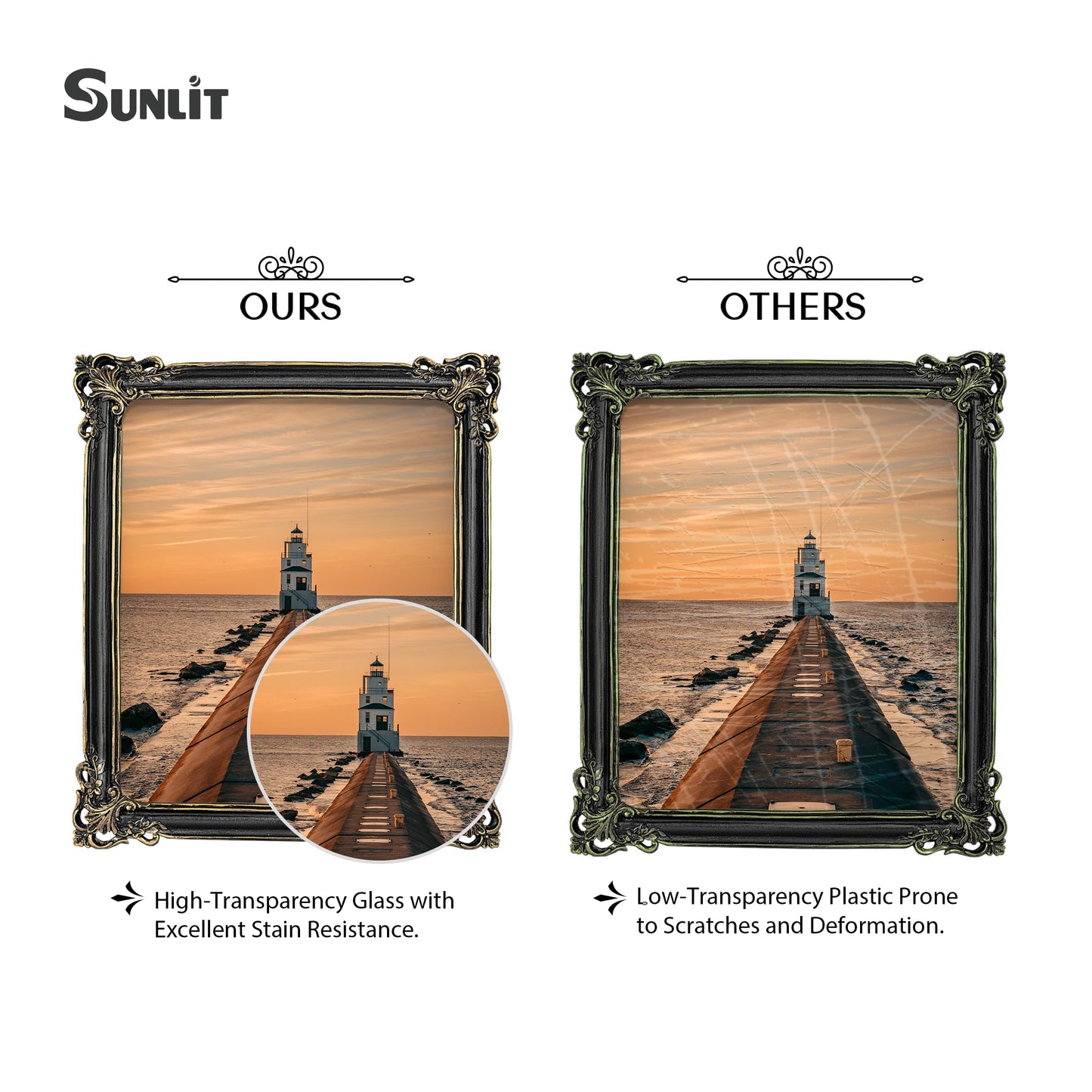 Sunlit Vintage Picture Frame 4x6 Inch, Luxury Antique Photo Frames with Glass Front, Photo Display, Tabletop Wall Hanging, Gift Ideas