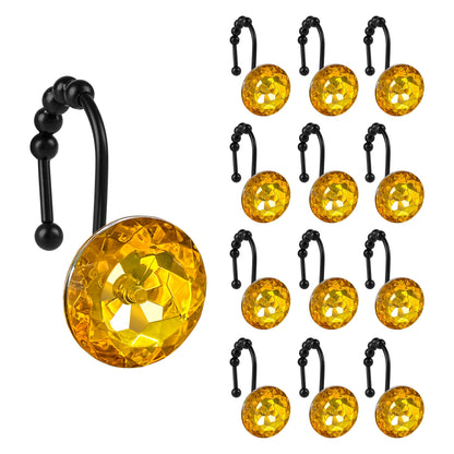 Sunlit Luxury Design Round Clear Diamond Crystal Gem Bling with Glide Balls Double Shower Curtain Hooks, Rust Proof Metal Rhinestones Glam Shower Curtain Rings-12 Pack