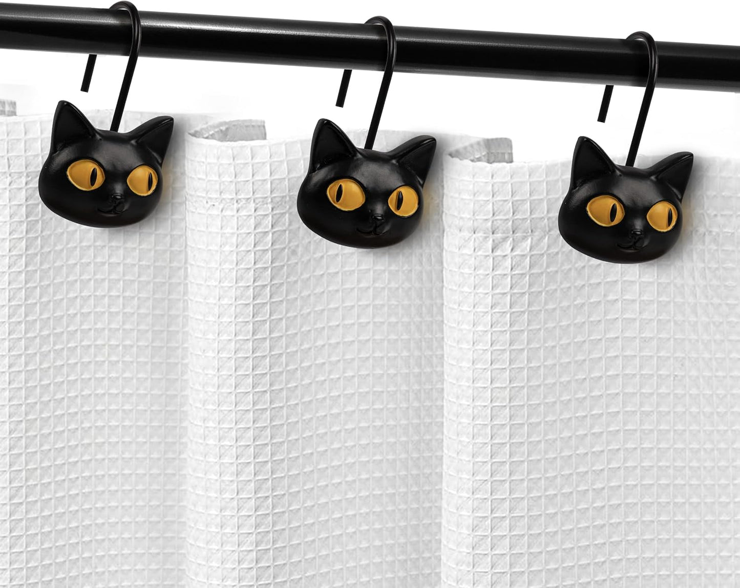 Sunlit Halloween Black Cat Shower Curtain Hooks, Home Decorative Shower Curtain Rings for Bathroom, Shower Curtain Hangers Bathroom Accessories, Set of 12, Classic Meows