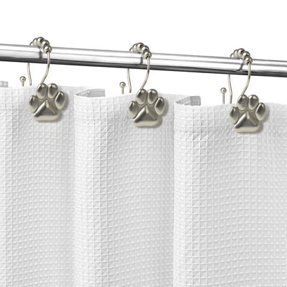 Sunlit Fashion Design Cute Paw Print Polished Double Shower Curtain Hooks for Dog Cat and Bear, Rust Proof Oil Metal Shower Curtain Rings, Black-12 Pack