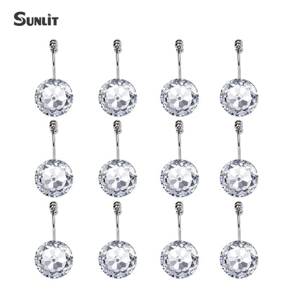 Sunlit Luxury Design Round Yellow Diamond Crystal Gem Bling with Glide Balls Shower Curtain Hooks, Rust Proof Metal Rhinestones Glam Shower Curtain Rings-12 Pack