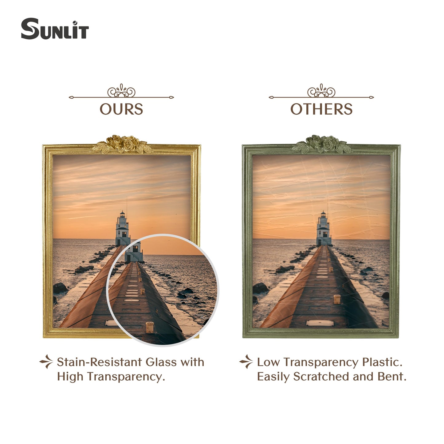 Sunlit Vintage Picture Frame 5x7 Inch, Luxury Antique Photo Frames with Glass Front, Luxury Photo Display, Tabletop Wall Hanging, Gift Ideas, Golden Rose