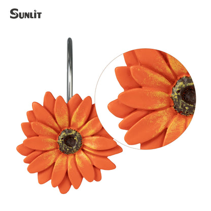 Sunlit Green Daisy Shower Curtain Hooks, Home Decorative Shower Curtain Rings for Bathroom, Resin, Summer Floral Shower Curtain Hanger Hooks for Living Room, Set of 12