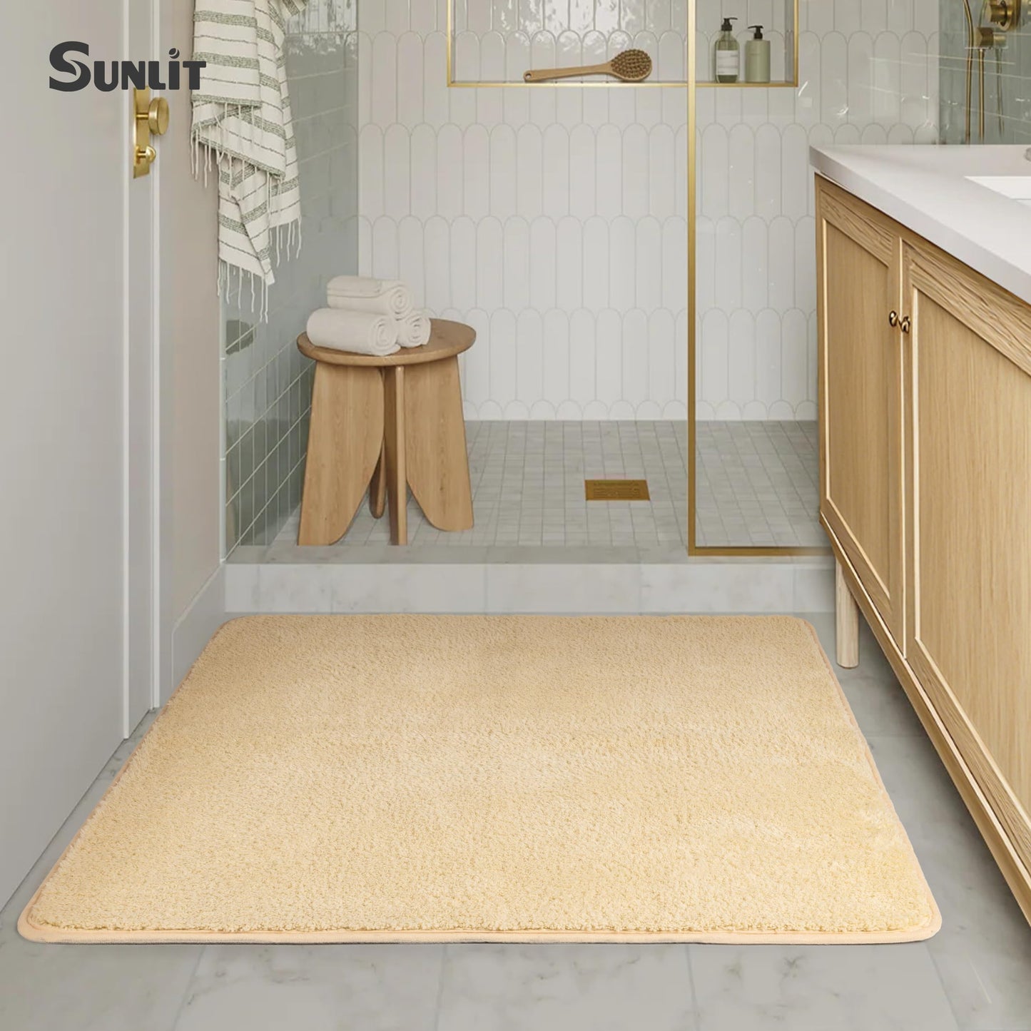 Sunlit Square Bathroom Rug 32x32, Soft Super Absorbent Bath Mat Quick Dry, Washable Bathroom Mat, Non-Slip Square Bath Rug, Cozy Shower Rugs Bathmat, Gray