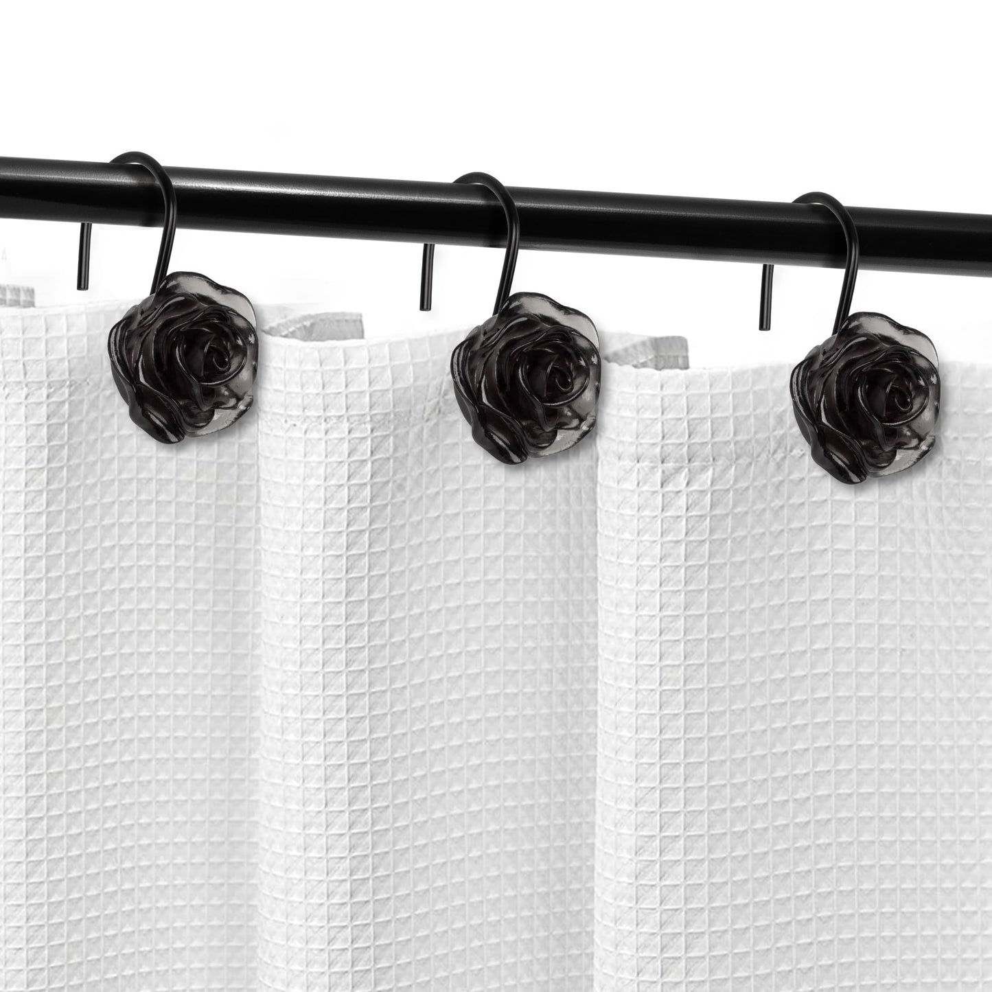 Sunlit Rose Shower Curtain Hooks, Home Decorative Flower Shower Curtain Rings for Bathroom, Resin, Pink Floral Shower Curtain Hanger Hooks for Living Room, Set of 12