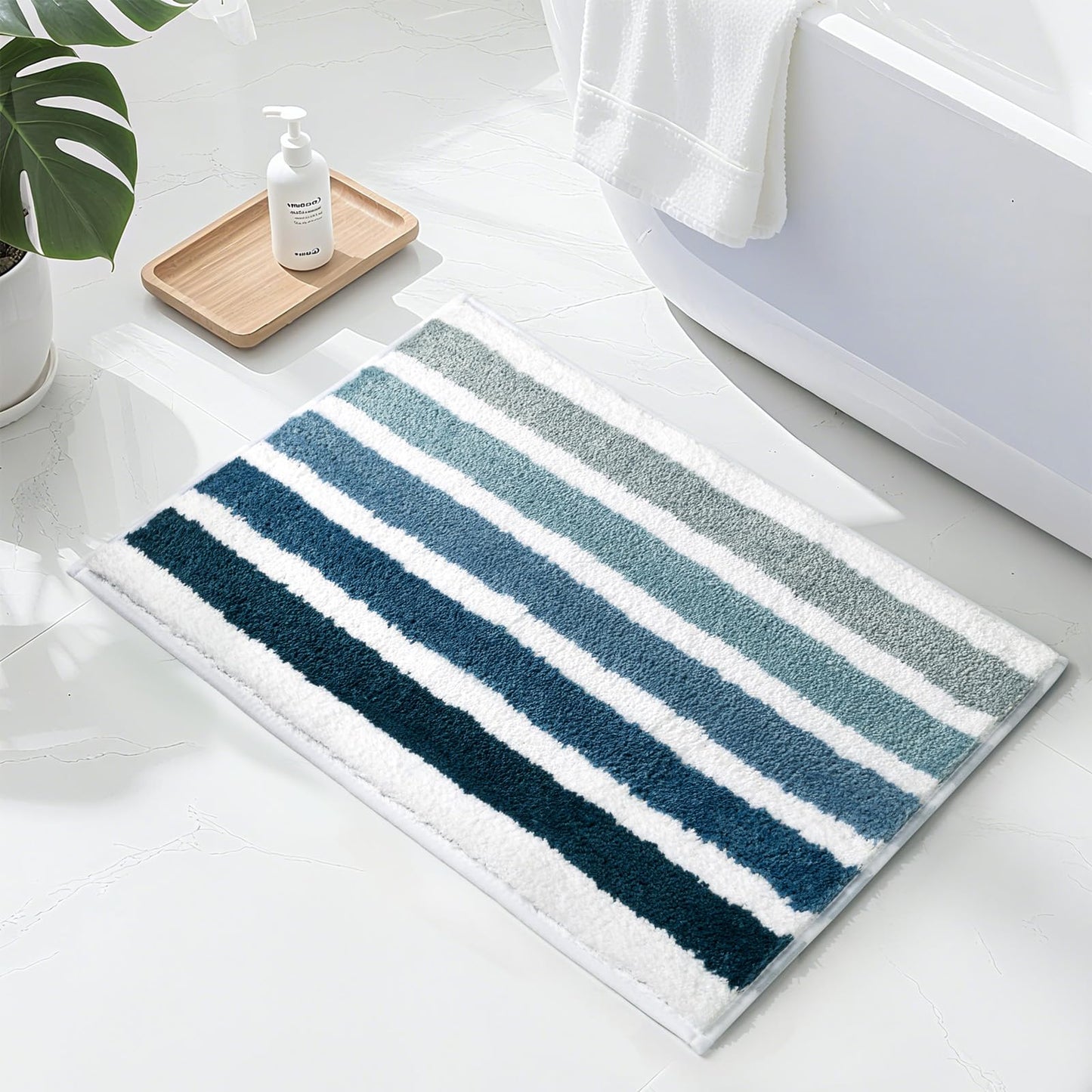 Sunlit 17"x24" Ombre Blue Bathroom Rug Non-Slip Absorbent Soft Bath Mat Set, Floor Mat Dry Fast Machine Washable.