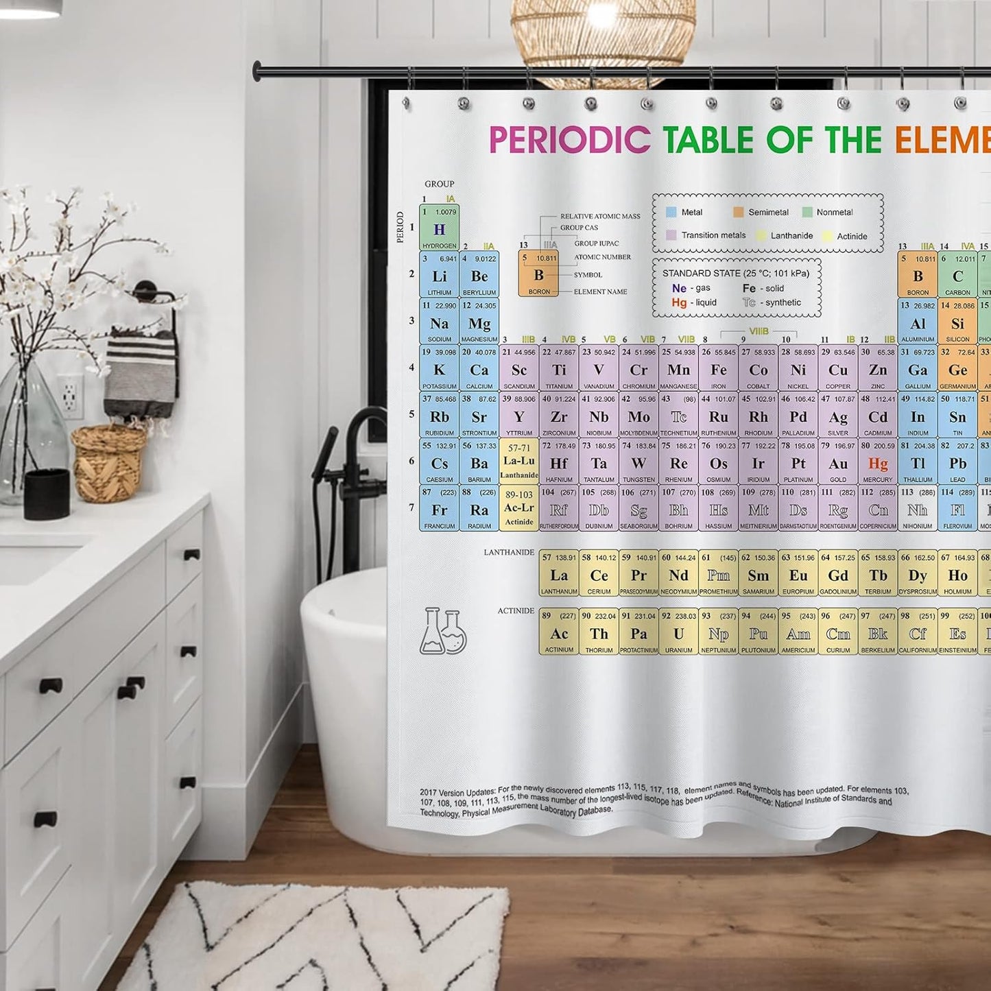 Updated Periodic Table of Elements Fabric Shower Curtains for Chemistry Students and Teacher Use as Poster, Educational Shower Curtain