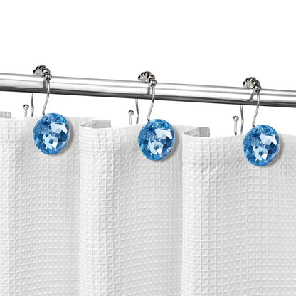 Sunlit Luxury Design Round Yellow Diamond Crystal Gem Bling with Glide Balls Shower Curtain Hooks, Rust Proof Metal Rhinestones Glam Shower Curtain Rings-12 Pack