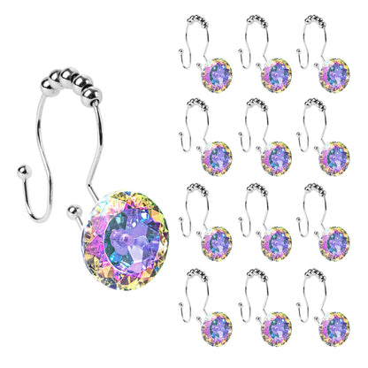 Sunlit Luxury Design Round Yellow Diamond Crystal Gem Bling with Glide Balls Shower Curtain Hooks, Rust Proof Metal Rhinestones Glam Shower Curtain Rings-12 Pack
