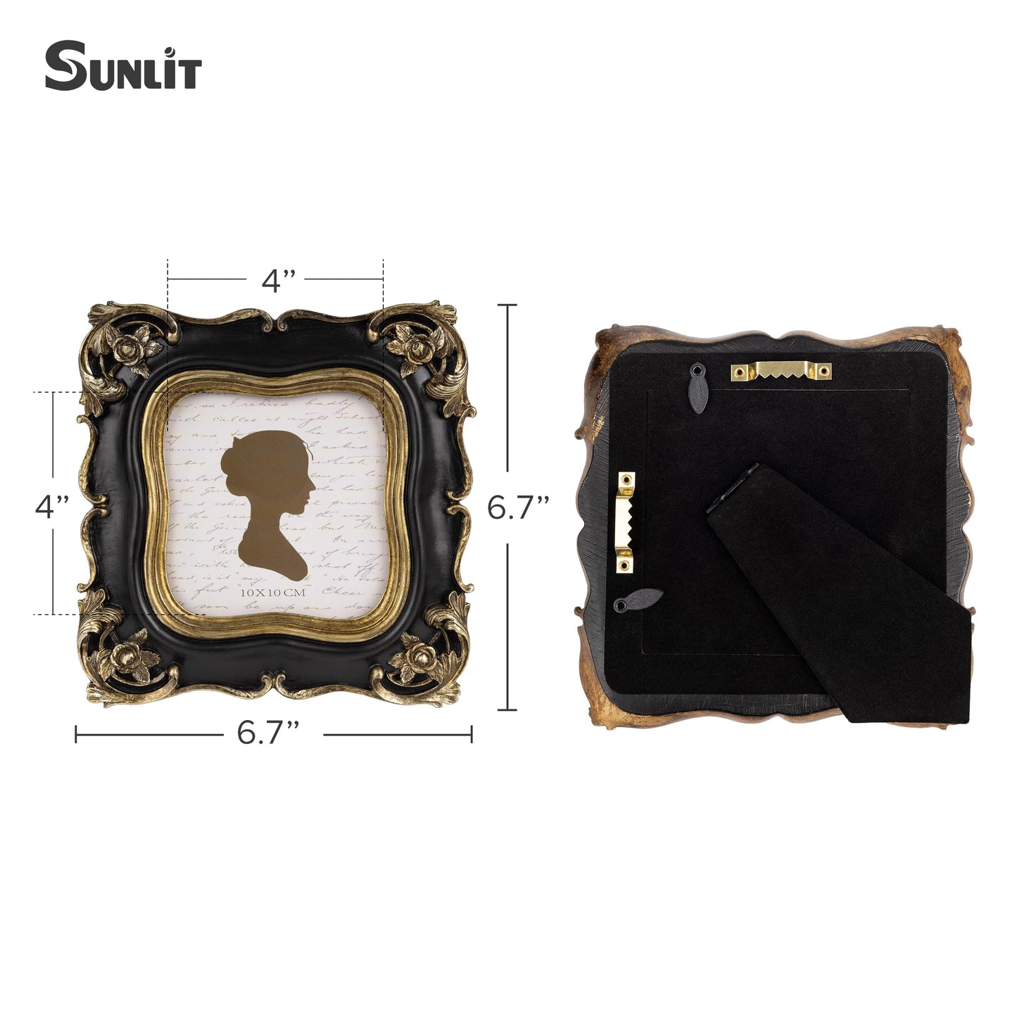 Sunlit Vintage Small Picture Frame 2.5x3.5 Inch, Antique Mini Polaroid Photo Frames with Glass Front, Luxury Wallet Size Picture Frames, Tiny Photo Frames Display Tabletop Wall Hanging Gift Ideas, Gold
