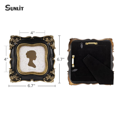 Sunlit Vintage Small Picture Frame 2.5x3.5 Inch, Antique Mini Polaroid Photo Frames with Glass Front, Luxury Wallet Size Picture Frames, Tiny Photo Frames Display Tabletop Wall Hanging Gift Ideas, Gold
