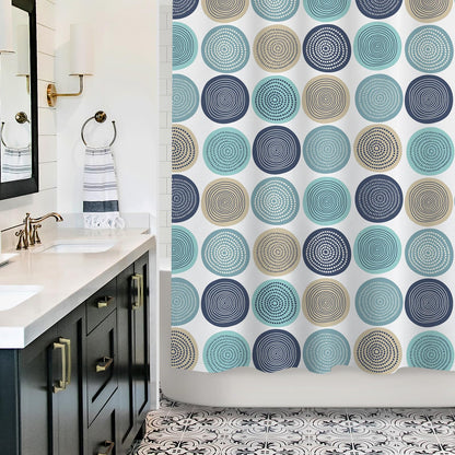 Sunlit Abstract Tree Rings Woody Artistic Fabric Shower Curtain. Nature Pale Blue Teal Beige Light Brown