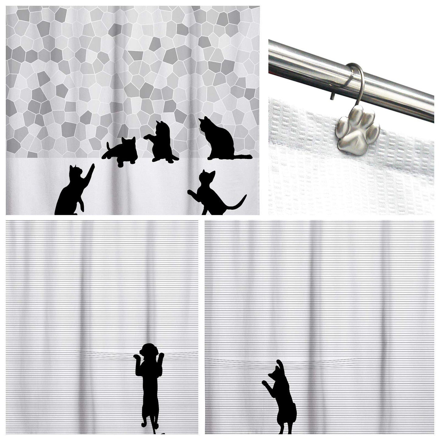Sunlit Fashion Design Cute Paw Print Polished Shower Curtain Hooks for Dog Cat and Bear, Rust Proof Oil Rubbed Metal Shower Curtain Rings-12 Pack
