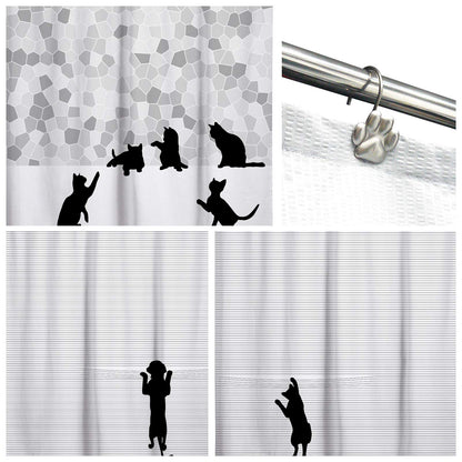 Sunlit Fashion Design Cute Paw Print Polished Shower Curtain Hooks for Dog Cat and Bear, Rust Proof Oil Rubbed Metal Shower Curtain Rings-12 Pack