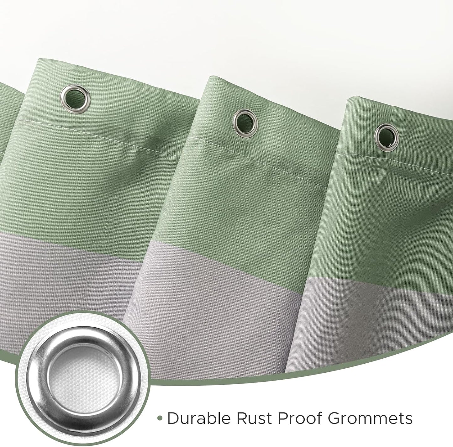 Sunlit Sage Green Gray Horizontal Stripes Water-Repellent Fabric Shower Curtain with Reinforced Metal Grommets Refreshing Striped Design Bathroom Decor, 72x72