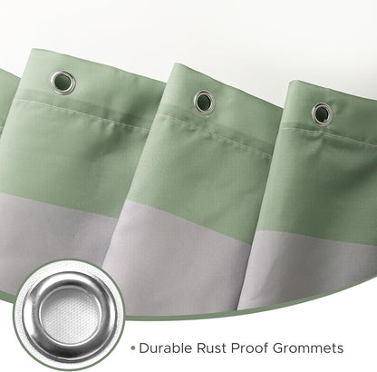 Sunlit Sage Green Gray Horizontal Stripes Water-Repellent Fabric Shower Curtain with Reinforced Metal Grommets Refreshing Striped Design Bathroom Decor, 72x72