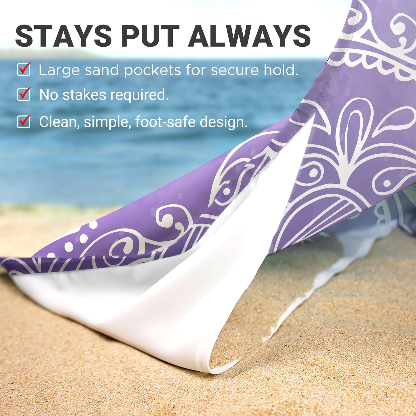 Sunlit Silky Soft Sand Proof Beach Blanket 106"x81" / 85"x72" Sand Proof Mat with Corner Pockets and Mesh Bag for Beach Party, Travel, Camping and Outdoor Music Festival, Mandala