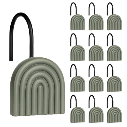Sunlit Geometric Decorative Shower Curtain Hooks, Matt Triangle Geometric Black Shower Curtain Rings, Resin, Bathroom Decoration Boho Shower Curtain Hooks-12 Pack