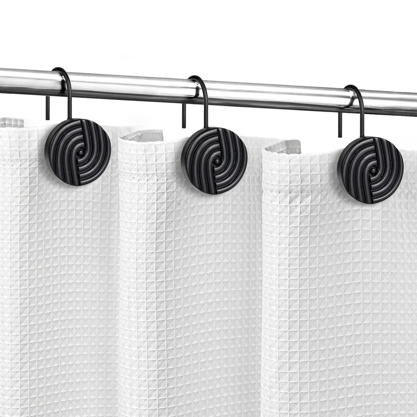 Sunlit Geometric Decorative Shower Curtain Hooks, Matt Triangle Geometric Black Shower Curtain Rings, Resin, Bathroom Decoration Boho Shower Curtain Hooks-12 Pack