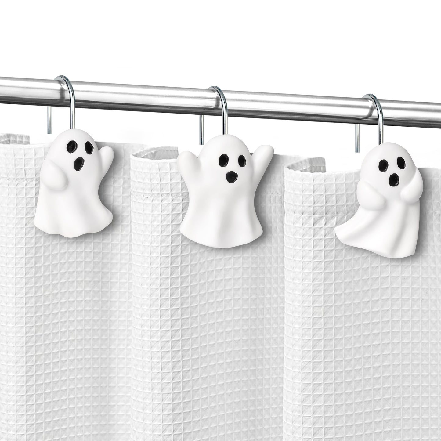 Sunlit Ghost Shower Curtain Hooks, Home Decorative Shower Curtain Rings for Bathroom, Halloween Shower Curtain Hangers Bathroom Accessories, Set of 12, Golden