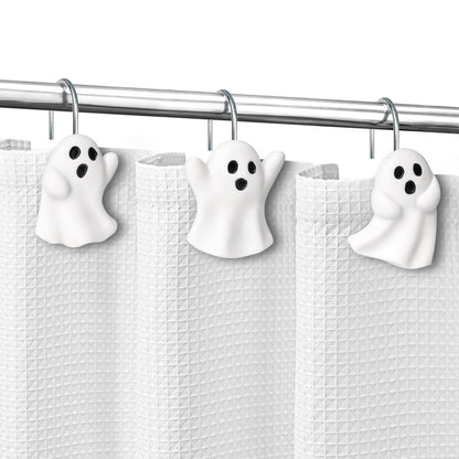 Sunlit Ghost Shower Curtain Hooks, Home Decorative Shower Curtain Rings for Bathroom, Halloween Shower Curtain Hangers Bathroom Accessories, Set of 12, Golden