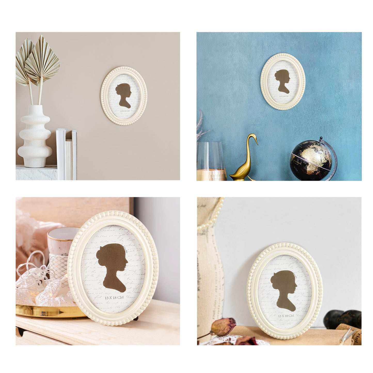 Sunlit Vintage Picture Frame 4x6 Inch with Beaded Border, Luxury Antique Square Photo Frames with Glass Front, Boho Photo Display, Tabletop Wall Hanging, Gift Idea, Distressed White