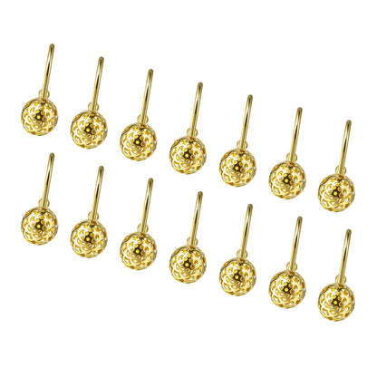 Sunlit Gold Hollow Ball Shower Curtain Hooks, Metal Home Decorative Shower Curtain Rings for Bathroom, Modern Shower Curtain Hangers Bathroom Accessories, Set of 12