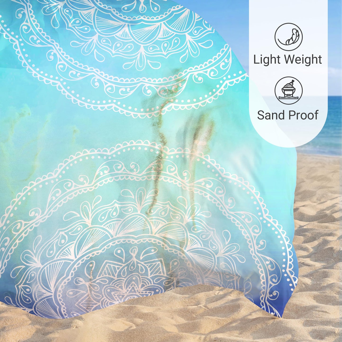 Sunlit Silky Soft Sand Proof Beach Blanket 106"x81" / 85"x72" Sand Proof Mat with Corner Pockets and Mesh Bag for Beach Party, Travel, Camping and Outdoor Music Festival, Mandala