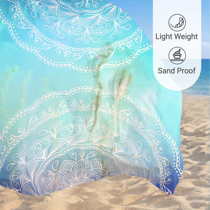 Sunlit Silky Soft Sand Proof Beach Blanket 106"x81" / 85"x72" Sand Proof Mat with Corner Pockets and Mesh Bag for Beach Party, Travel, Camping and Outdoor Music Festival, Mandala