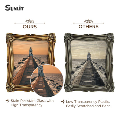 Sunlit Vintage Small Picture Frame 2.5x3.5 Inch, Antique Mini Polaroid Photo Frames with Glass Front, Luxury Wallet Size Picture Frames, Tiny Photo Frames Display Tabletop Wall Hanging Gift Ideas, Gold