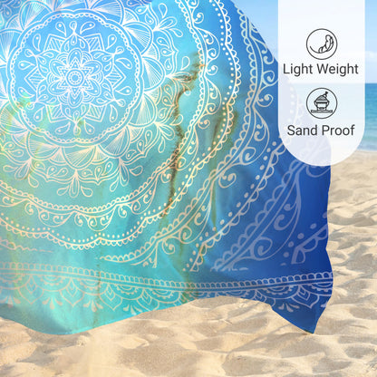 Sunlit Silky Soft Sand Proof Beach Blanket 106"x81" / 85"x72" Sand Proof Mat with Corner Pockets and Mesh Bag for Beach Party, Travel, Camping and Outdoor Music Festival, Mandala