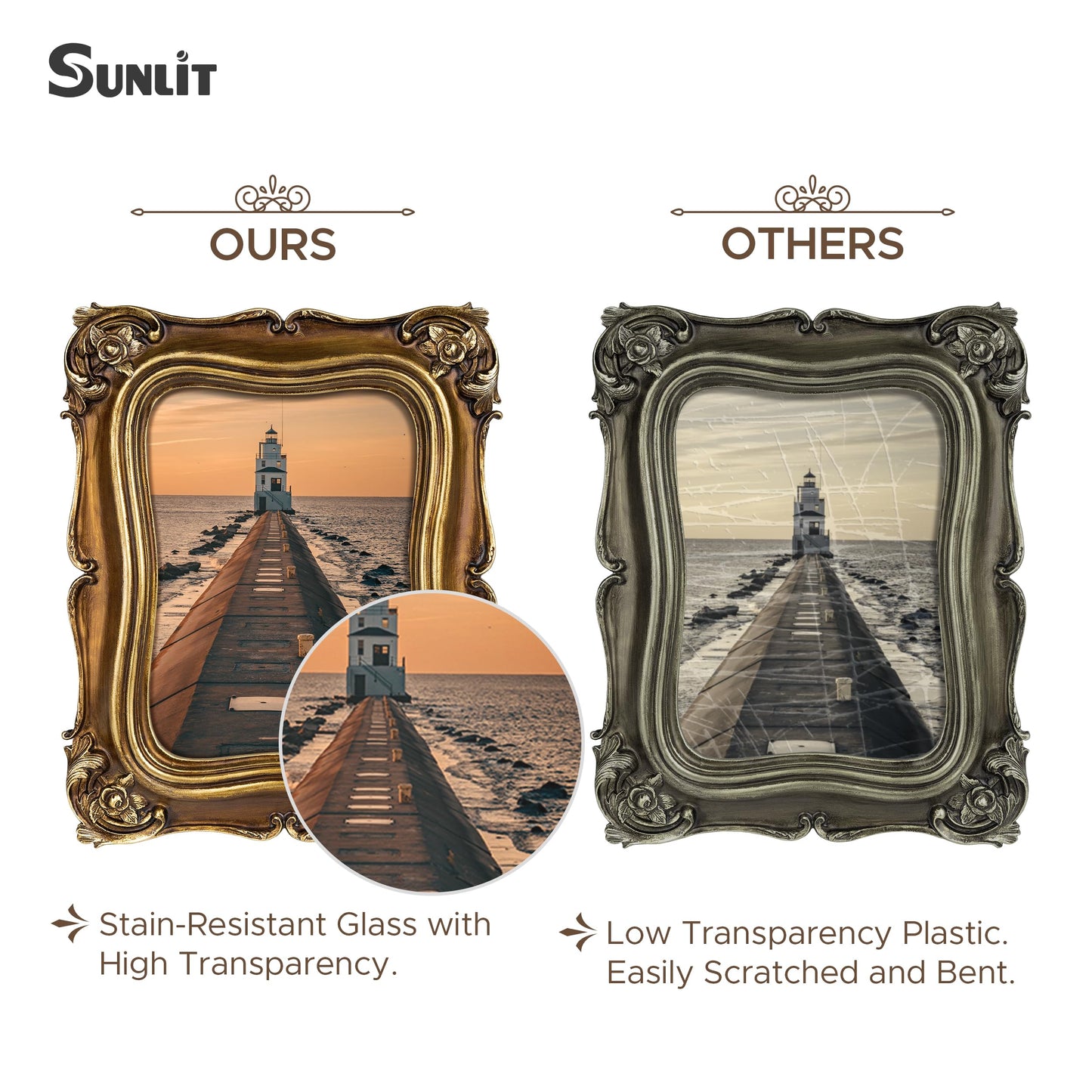 Sunlit Vintage Small Picture Frame 2.5x3.5 Inch, Antique Mini Polaroid Photo Frames with Glass Front, Luxury Wallet Size Picture Frames, Tiny Photo Frames Display Tabletop Wall Hanging Gift Ideas, Gold
