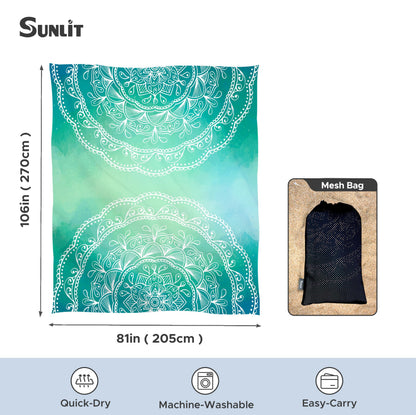 Sunlit Silky Soft Sand Proof Beach Blanket 106"x81" / 85"x72" Sand Proof Mat with Corner Pockets and Mesh Bag for Beach Party, Travel, Camping and Outdoor Music Festival, Mandala