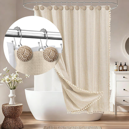 Sunlit Boho Knots Double Shower Curtain Hooks, Home Decorative White Shower Curtain Rings for Bathroom, Seaside Nautical Shower Curtain Hangers Bathroom Accessories, Set of 12