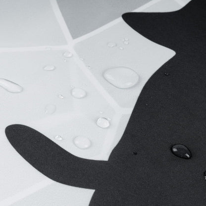 Sunlit Design Black Cat Silhouette and Gray Mosaic Fabric Shower Curtain. Grey and White