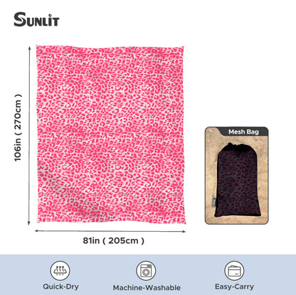 Sunlit Large Cheetah Beach Blanket Waterproof Sand Proof, 81" x106" Sand Free Beach Mat with Corner Pockets and Storage Bag, for Travel Beach Camping Outdoor Festival, Black Pink Leopard