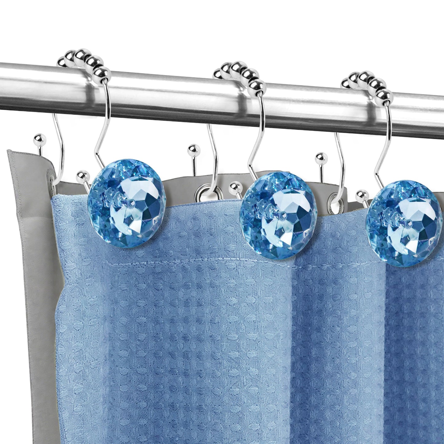 Sunlit Luxury Design Round Yellow Diamond Crystal Gem Bling with Glide Balls Shower Curtain Hooks, Rust Proof Metal Rhinestones Glam Shower Curtain Rings-12 Pack