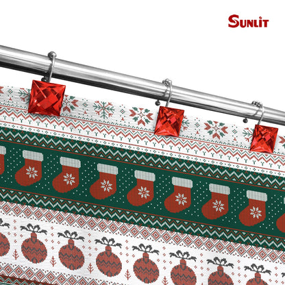 Sunlit Luxury Design Square Red Diamond Crystal Gem Bling with Glide Balls Shower Curtain Hooks, Rust Proof Metal Rhinestones Glam Shower Curtain Rings-12 Pack