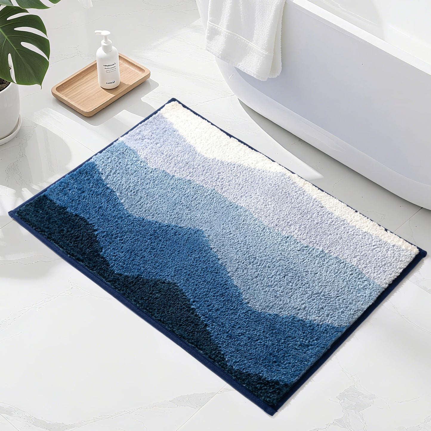 Sunlit 17"x24" Ombre Blue Bathroom Rug Non-Slip Absorbent Soft Bath Mat Set, Floor Mat Dry Fast Machine Washable.
