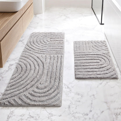 Sunlit 24"x60" Boho Decorative Textured Bathroom Rugs Runner, Mid Century Modern Extra Long Non-Slip Absorbent Soft Bath Mat, Organic Modern Floor Mat Bath Runner Dry Fast Machine Washable, Gray
