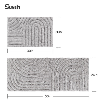 Sunlit 24"x60" Boho Decorative Textured Bathroom Rugs Runner, Mid Century Modern Extra Long Non-Slip Absorbent Soft Bath Mat, Organic Modern Floor Mat Bath Runner Dry Fast Machine Washable, Gray