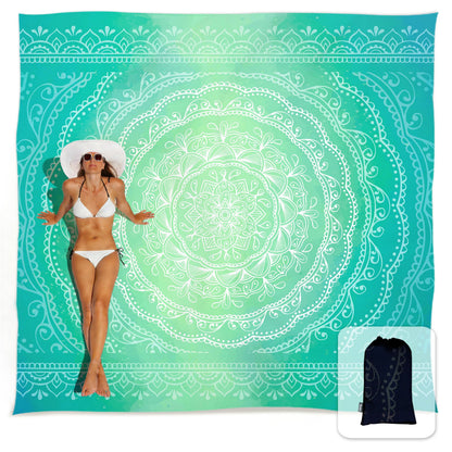 Sunlit Silky Soft Sand Proof Beach Blanket 106"x81" / 85"x72" Sand Proof Mat with Corner Pockets and Mesh Bag for Beach Party, Travel, Camping and Outdoor Music Festival, Mandala