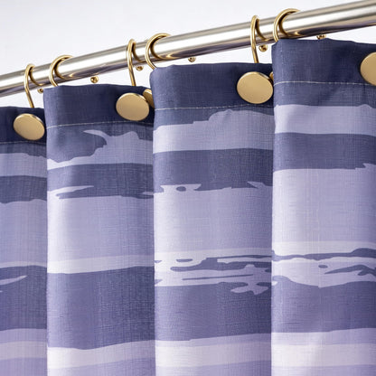 Sunlit Sunset Ombre Striped Shower Curtain, Blue and Orange Textured Slubbed Fabric Shower Curtain for Bathroom Decoration, Gradient Stripe Bathroom Curtain, 72x72