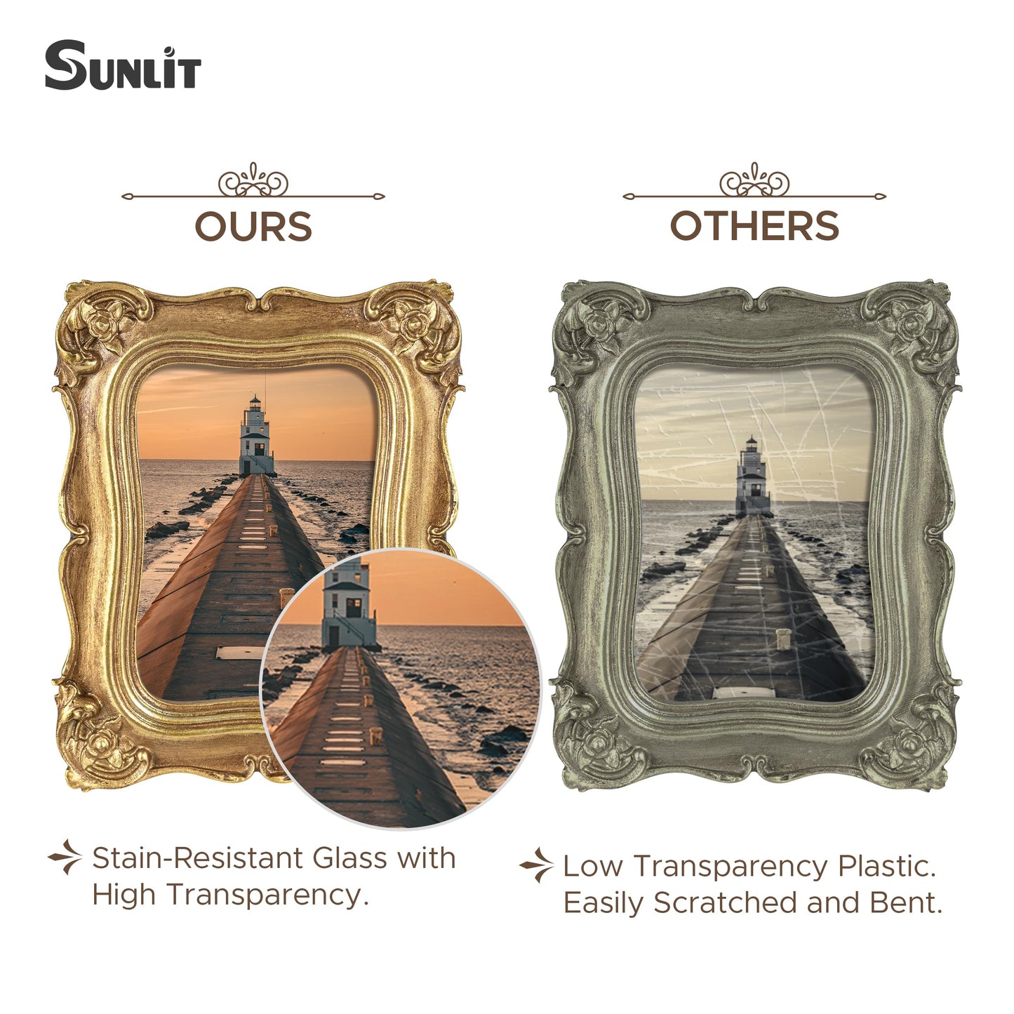 Sunlit Vintage Small Picture Frame 2.5x3.5 Inch, Antique Mini Polaroid Photo Frames with Glass Front, Luxury Wallet Size Picture Frames, Tiny Photo Frames Display Tabletop Wall Hanging Gift Ideas, Gold