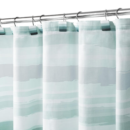 Sunlit Sunset Ombre Striped Shower Curtain, Blue and Orange Textured Slubbed Fabric Shower Curtain for Bathroom Decoration, Gradient Stripe Bathroom Curtain, 72x72